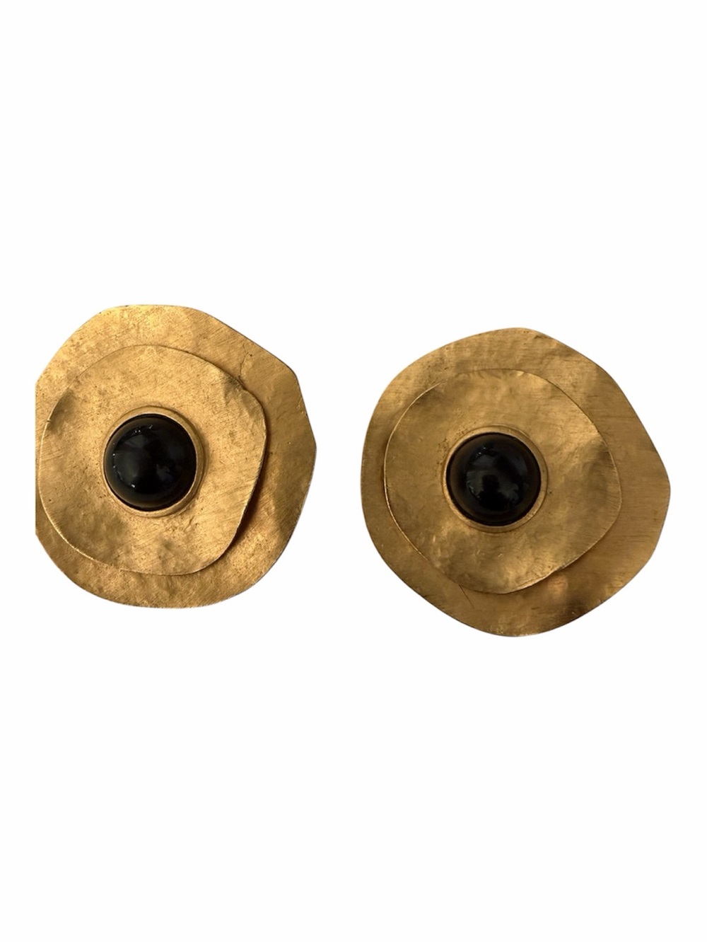 Les Bernard Gold Tone Black Cabochon Clip-On Statement‎ Earrings